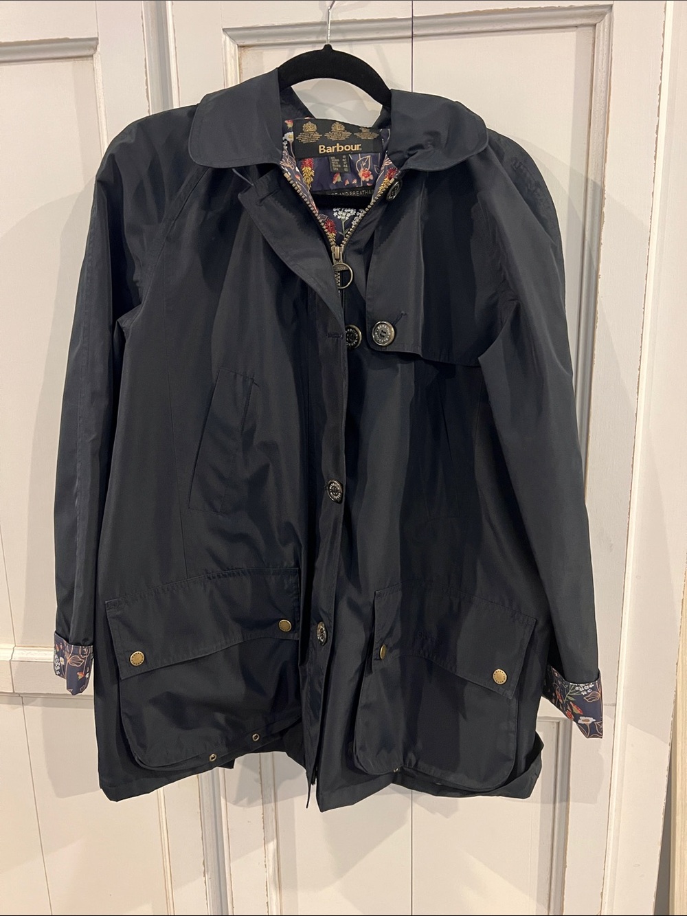 Barbour Navy Women's Trench Coat with Patterned Lining